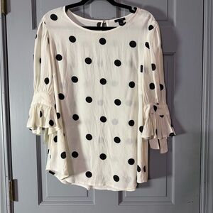 Ann Taylor White Blouse with Black Polka Dots